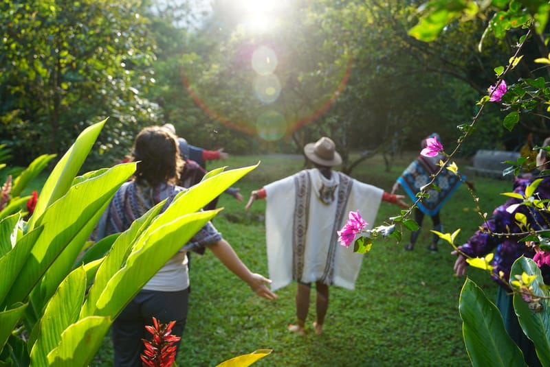 Group ceremony in the Amaroo gardens with sun flare